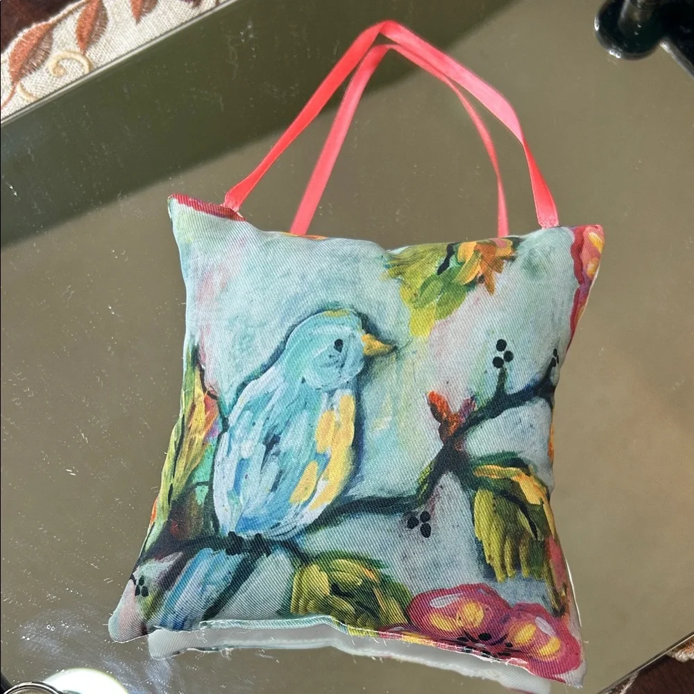 Miniature Hanging Throw Pillow with Blue Bird on a Tree Branch New Colorful